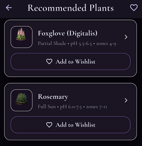 Plant recommendations preview