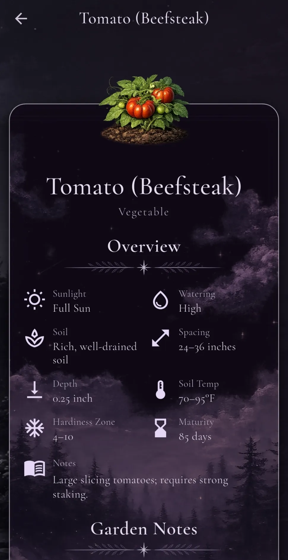 My Garden screenshot featuring Tomato